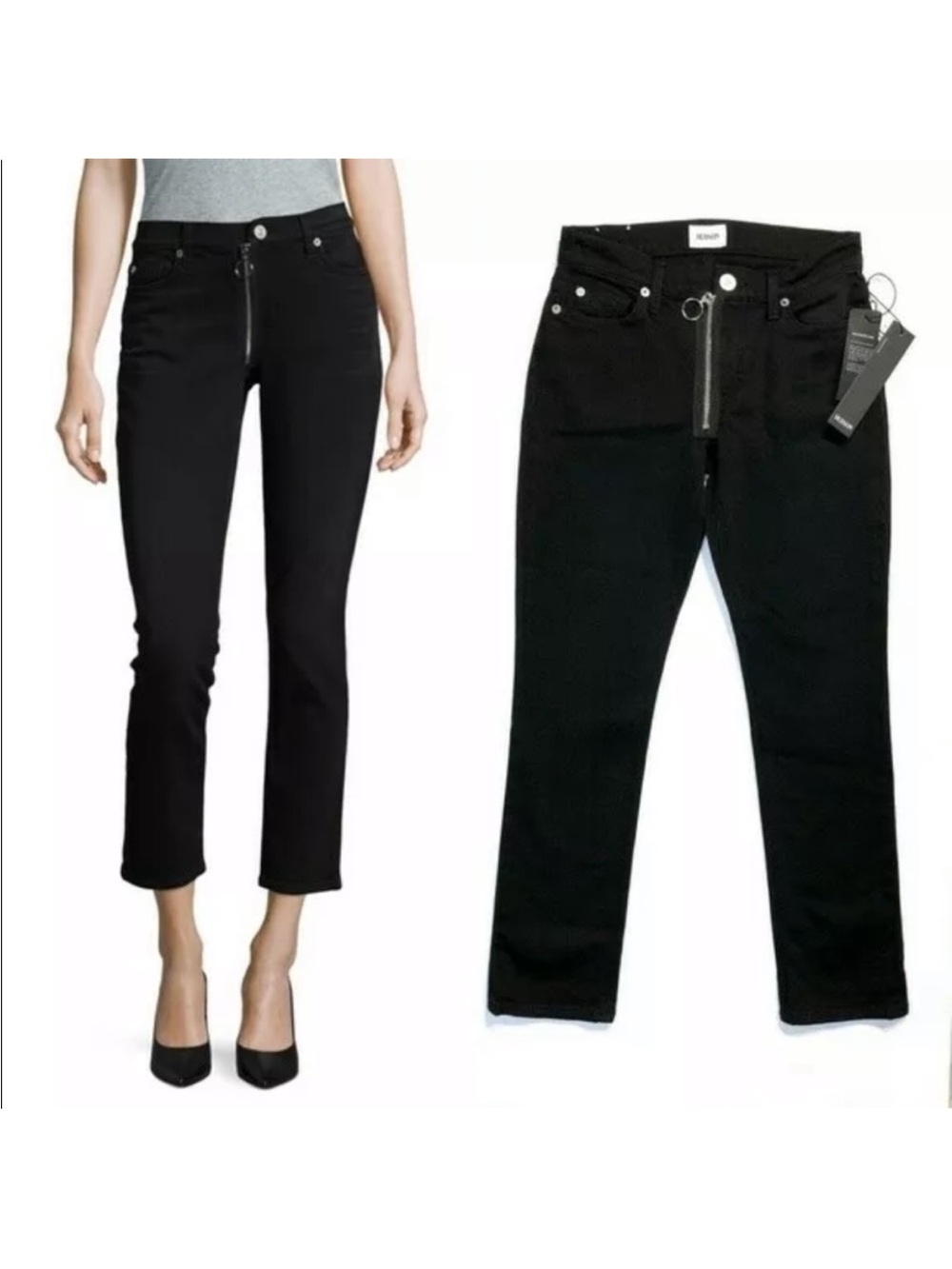 Hudson Riley Crop Relaxed Straight Jeans Black